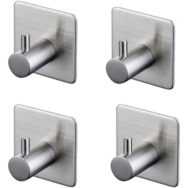 3M Självhäftande Krok, Badrumskrok, Rostfritt Stål, 4-pack