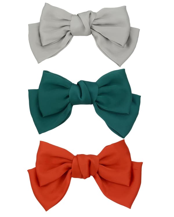 Hårspenne for kvinner og jenter, chiffon, stor, ensfarget, 3 stk, grønn / grå oransje -