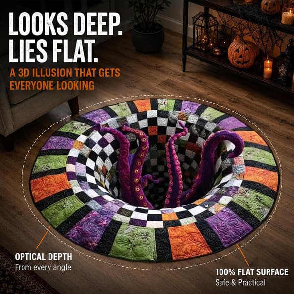 Halloween-gulvteppe 100 x cm sklisikkert rundt illusjons-teppe -