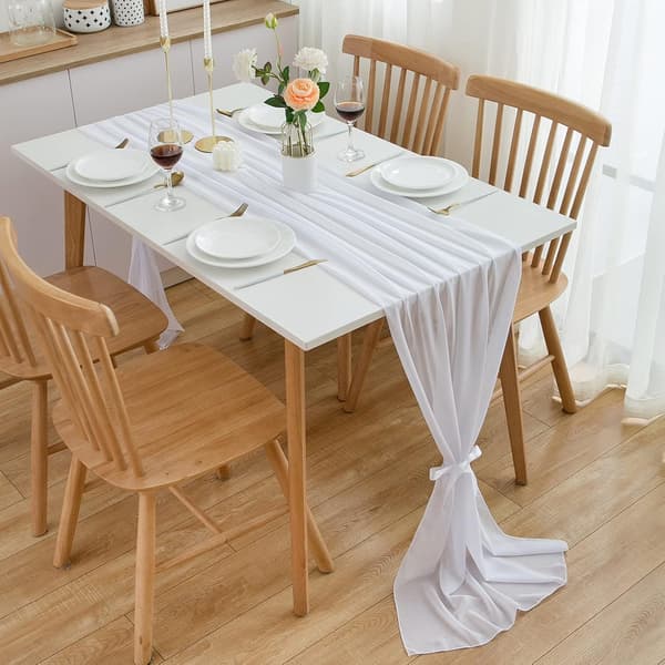 Bordløper for bryllupsdekorasjon, bursdag, bryllup, borddekorasjon, 300 x 70 cm, chiffon, hvit