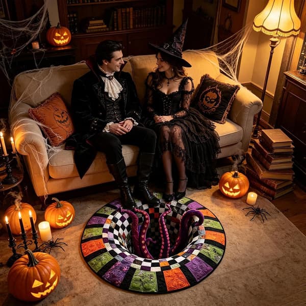 Halloween-gulvteppe 100 x cm sklisikkert rundt illusjons-teppe -