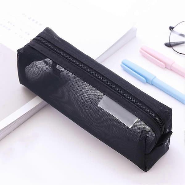 Pencil Case Transparent Mesh Pen Holder for School Practical Pen Container Black[DB]