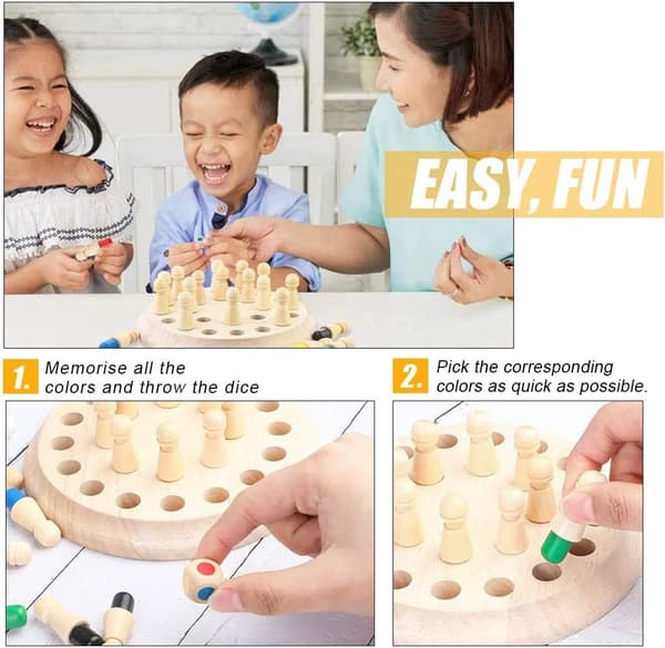 Træ Memory Match Stick Skakspil, Hirger Farve Memory Che DXGHC
