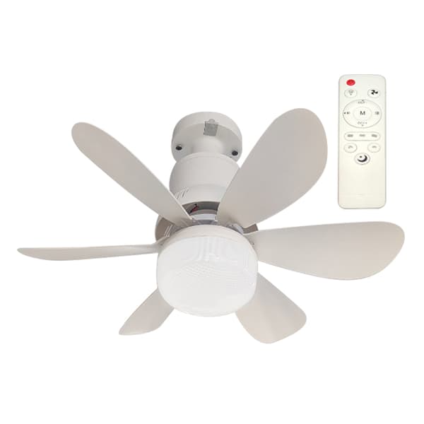 Loftventilator med LED-lys 6 blade Støjsvag luftkøleventilator med timer til camping seng sovesal hvid White