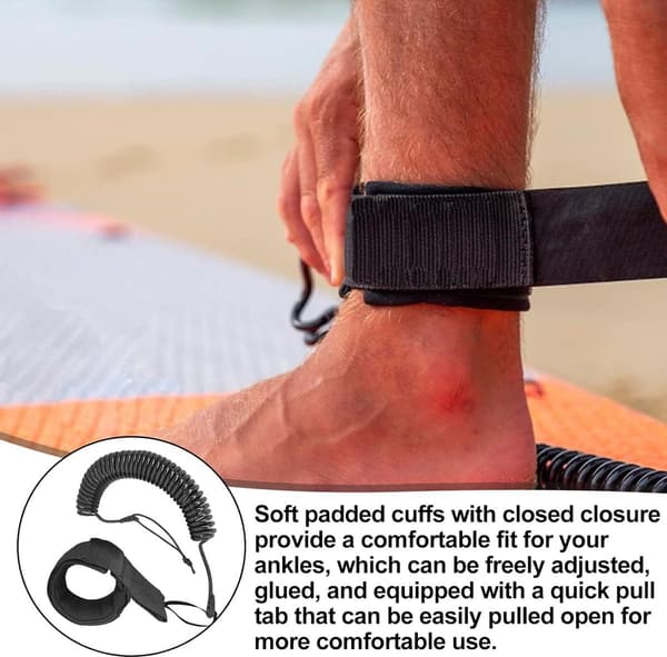 2 Surfboard Leashes - 3.05 m, Adjustable with Velcro & Foot Strap - for Surf, Kayak, Longboard - 5.5 mm - Black