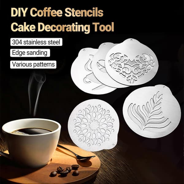 5 Pcs Cappuccino Mold Portable Delicate Execution DIY Coffee Stencils Cake Decorating Tools for Kitchen