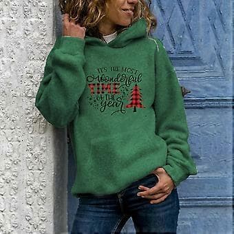 Dame julefleece-hættetrøjer langærmede bløde sweatshirts julegrafiske trøjer afslappet sød pullover-top med hætte hvid M hvid M hvid M White M
