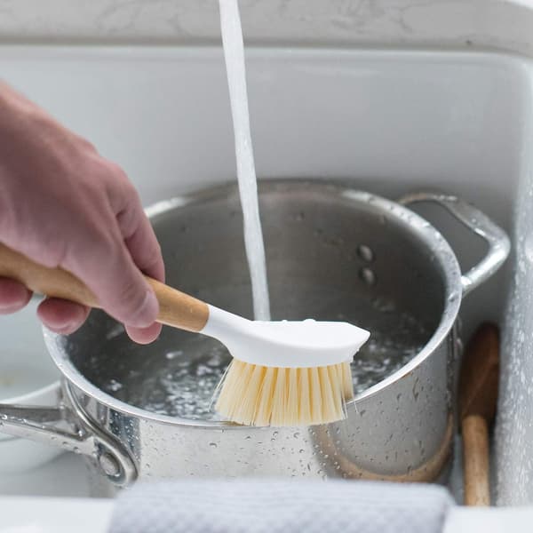 Good Kitchen Dish Brush with Bamboo Handle, Single Brush, Whi DXGHC