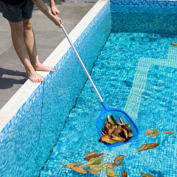 Pool Surface Skimmer Net, Pool Bottom Net with 1.14m Sturdy Aluminum Pole, 13cm Deep Net with 4-Piece Pole for Pool