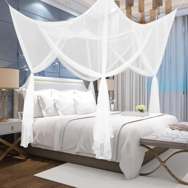 Mosquito Net Double Bed Fly Net Mosquito Net Travel Fine Mesh Rectangular Net Curtain Mosquito Net Bed with 4 Entrances Easy Assembly
