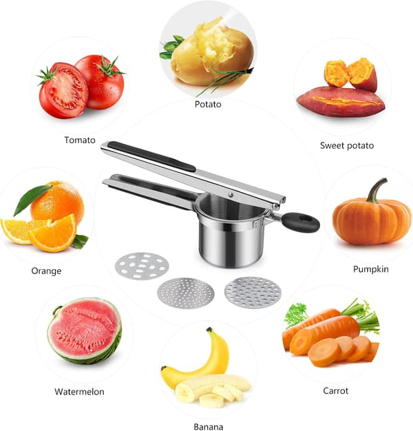 Potato Masher, Manual Potato Masher with 3 Interchangeable Discs