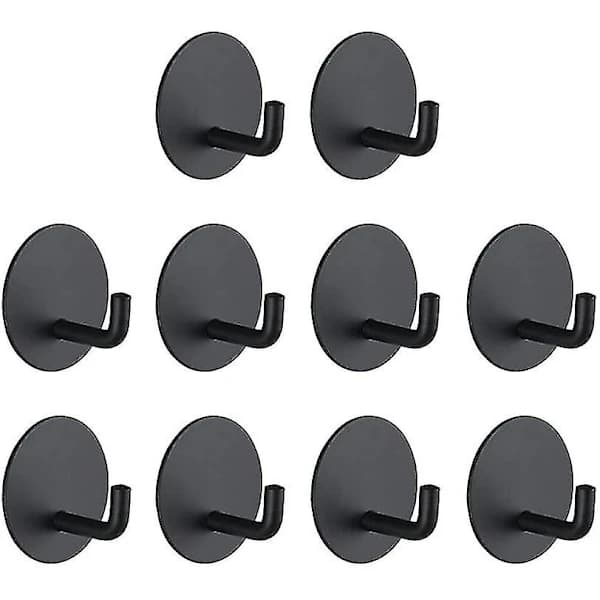 Black Self-Adhesive Hooks, 10-Pack, Stainless Steel Self-Adhesive Hooks for Wall Mounting