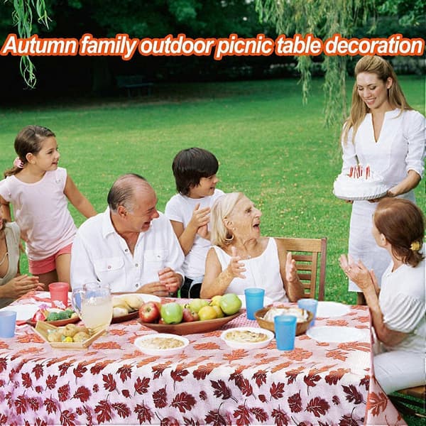 Maple Leaf Tablecloth, Brown Rectangle, Lace Tablecloth, Thanksgiving Decoration, Autumn Table Linen Pe