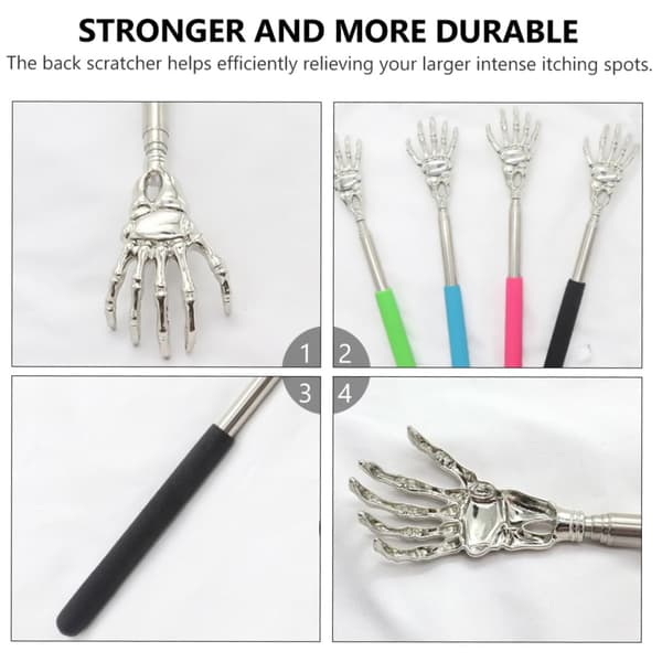 (4-pack) Telescopic Back Scratcher, Portable Foldable Telescopic Metal Back Scratcher - Hand Massager Backslap with Rubber Handle