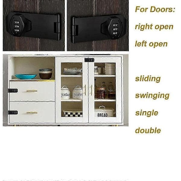Keyless Cabinet Lock 3-Digit Combination Code Hasp Latch for Drawers and Cabinets Svart