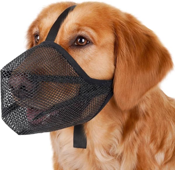 Dog Muzzle Soft Breathable Mesh With Adjustable Strap And Quick Release Buckle For Walking Training Grooming Vet Care Black Size L 25x20x9.5cm