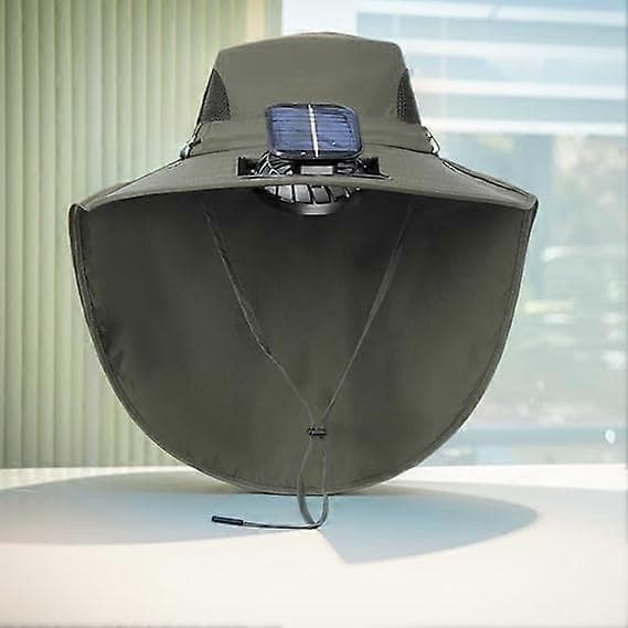 Solhat til drenge og piger med solcelledrevet ventilator, bred skygge, nakkebeskyttelse - til udendørs eventyr