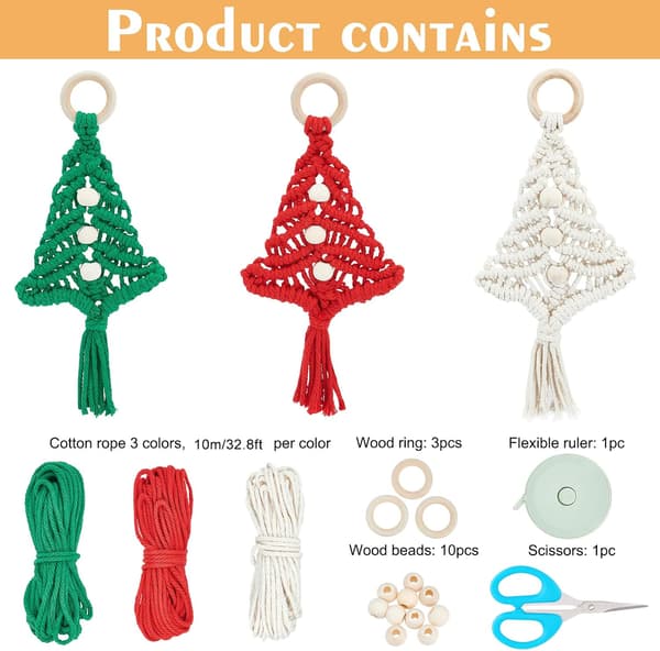3-pack Macrame Christmas Tree Decoration Kit DIY for Beginners Ch