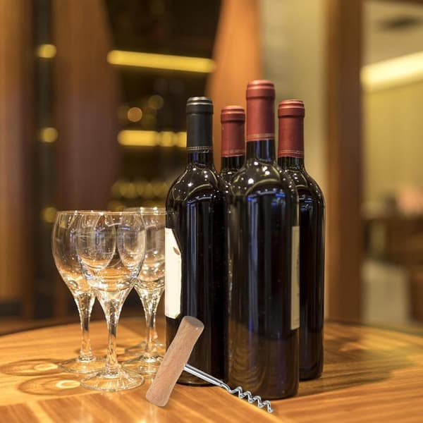 Wine Corkscrew T-shaped Manual Opener, Corkscrew with Wooden Handle