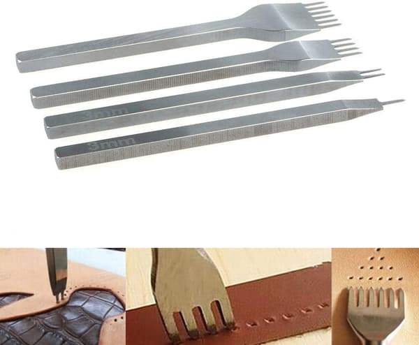 4 stk Hullstanseverktøysett, 3mm DIY Lærsett, Lærhåndverk Pu