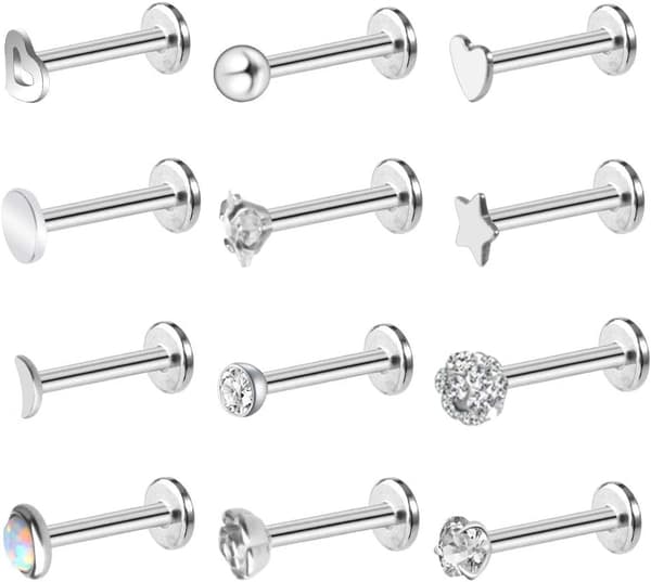 12-25 Stk. 16G Tragusøreringe til Kvinder Mænd Brusk Labret Stud Piercing Smykker Sølv A - 18