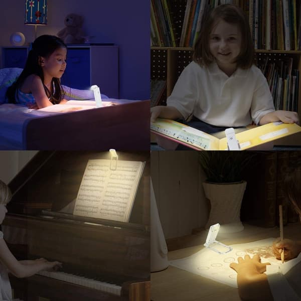 Leselampe for bok, USB-oppladbar, 3 lysstyrker