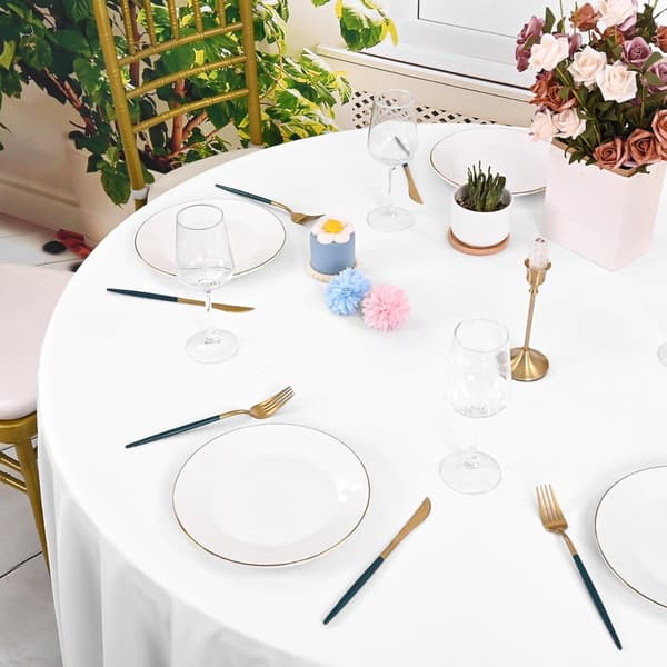 Solid Bleached Round Tablecloth - 1.6m Polyester Table Cover for Weddings, Banquets & Home Decor 360
