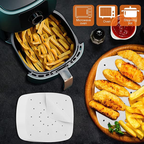 Firkantet perforert bakepapir til Airfryer 100-pakning Hvit 20 cm