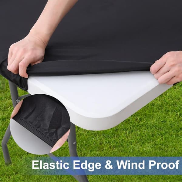 Rektangulær polyesterdug Vandtæt og elastisk til 6ft klapbord, camping, udendørs (sort, 76,20 cm x 182,88 cm)