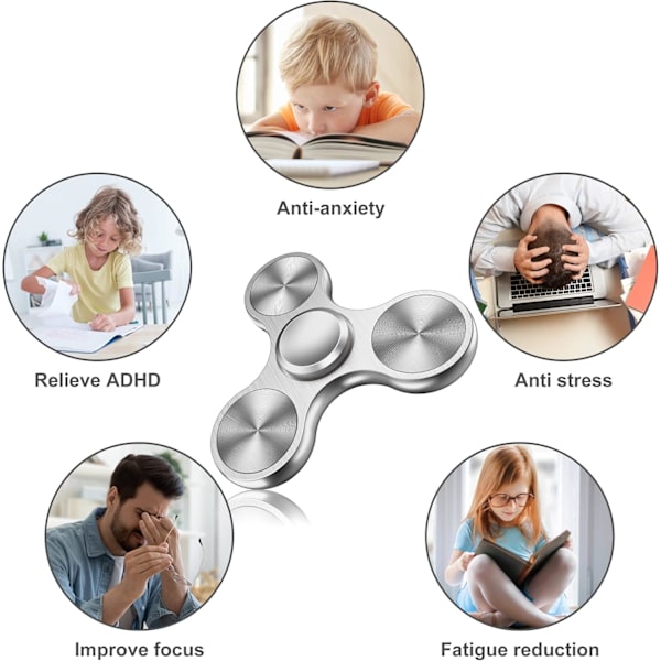 Fidget Spinner i rustfritt stål - Spinner 4-10 minutter - ADHD for alle aldre (Sølv)