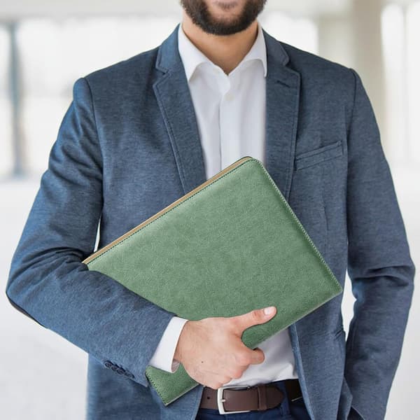 Padfolio til mænd, Lædermappe PU læder grøn - Grün