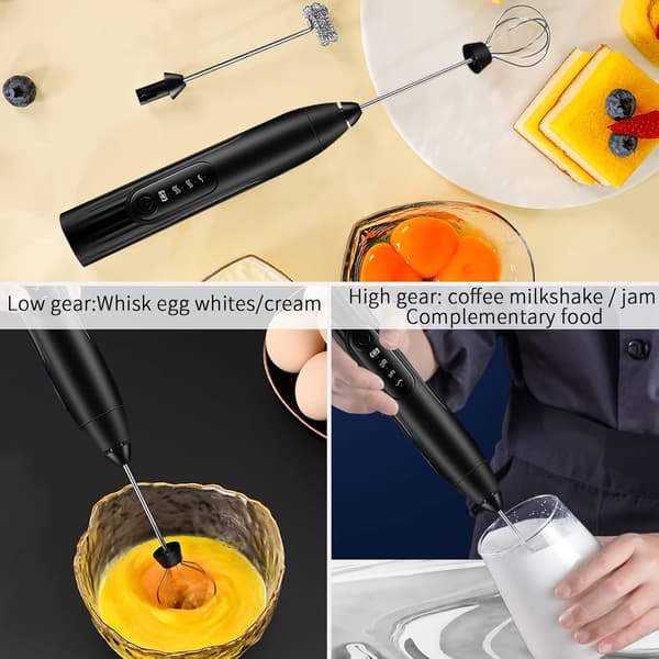 3-speed Adjustable Milk Frother with 2 Different Whisks