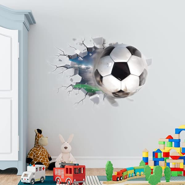 Fotboll 3D-affisch - Väggdekoration för barn och tonåringar - Fotbollsdekal - Sovrum