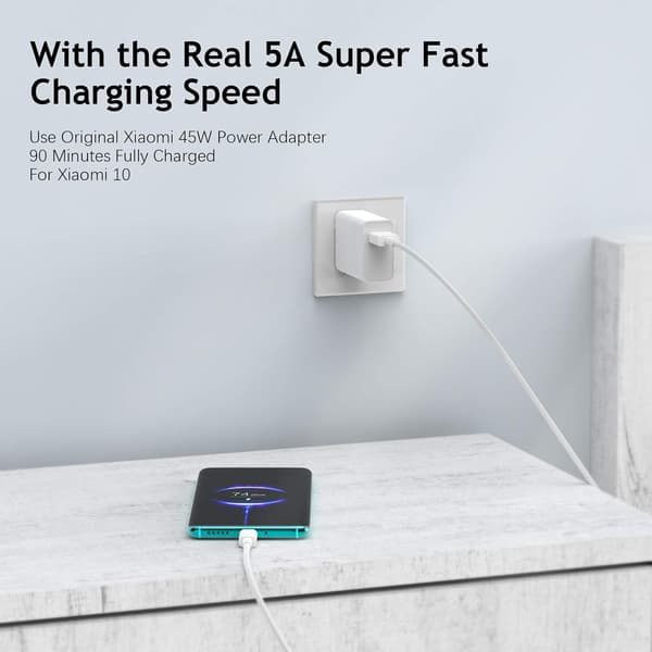 USB-C-kabel 1m 6A för XiaoMi USB Typ C Supersnabb Laddningskabel Datakabel
