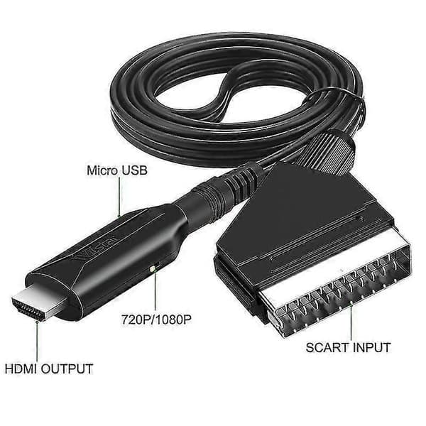 Bærbar SCART til HDMI-omformerkabel Lydvideoadapter SCART DVD for HD-TV