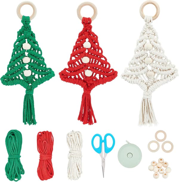 3-pack Macrame Christmas Tree Decoration Kit DIY for Beginners Ch