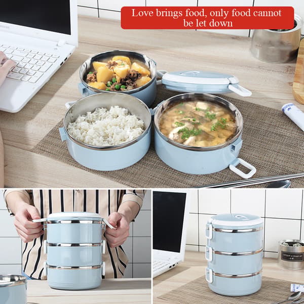 Microwave Lunch Box with Handle Large Food Container for Work School Blue 4 Layers Blue 4 Layers