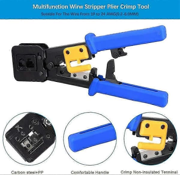 Professional EZ Pass Through Crimping Tool - Ratchet Press - Stripper for