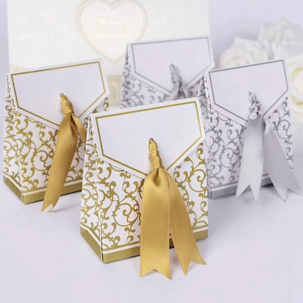 50 x Guld Pappersfestaskar Presentaskar för Godis, Konfekt, Konfetti