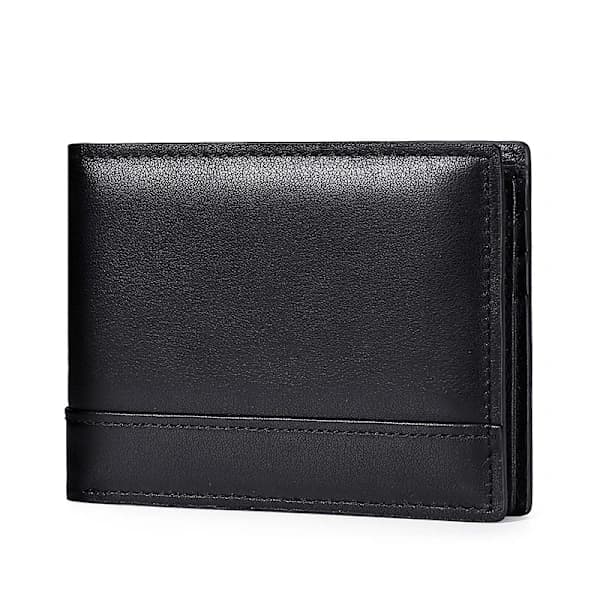 Sort herrepunge i læder, bifold, 11 cm L x 1,5 cm B x 8 cm H