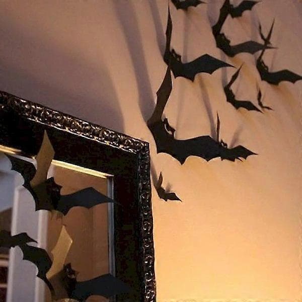 Halloween 3D Bats Wall Decor, 60 Pcs Scary Bat Decorations for Window Wall Home Door