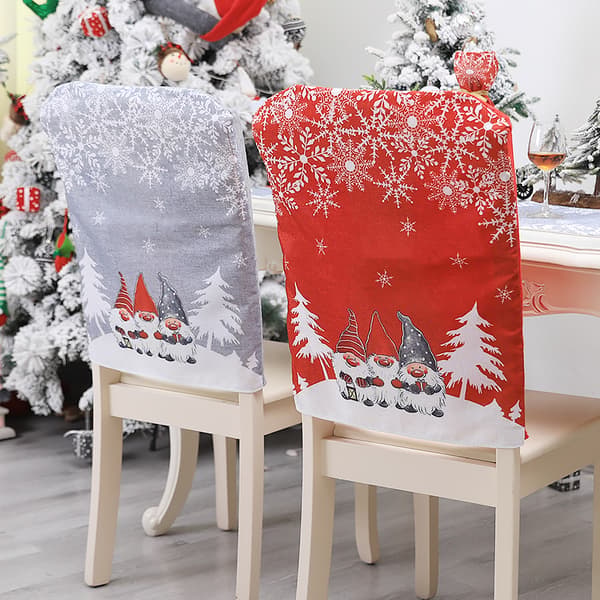 2-pack julstolsöverdrag, tecknad röd och grå bord och