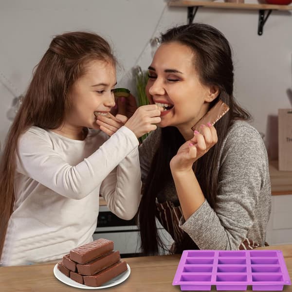 2-pak Granola Bar Silikoneforme, 12 Hulrum Rektangulær Energibarform, Morgenmadsbarforme til Ganache, Chokoladebar, Trøffel, Ch