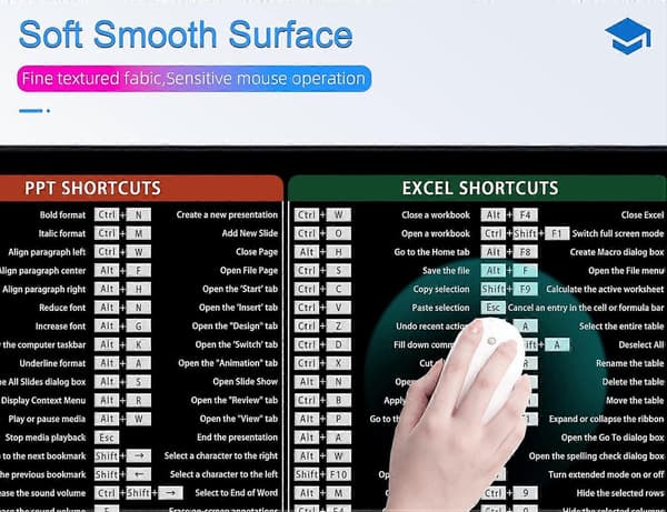 Large Mouse Pad XL, Office Shortcut Mat, Extended Computer Mouse Pad/Desk Mat with Stitched Edges for Word/Excel/PPT (800x300mm)
