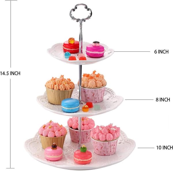 Three-Tier Porcelain Cake Stand, Elegant White Embossed Cake Holder, Cake Rack