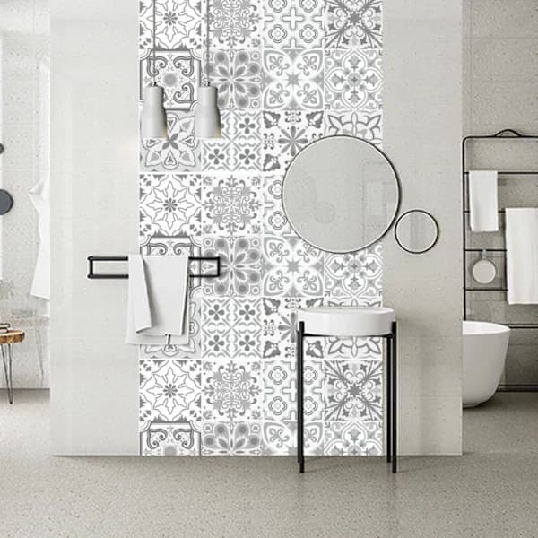 Moroccan Tile Decals - 24 Grey 15x15 cm Stickers for Kitchen & Bathroom