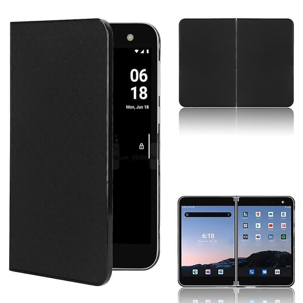 For Microsoft Surface Duo Anti-fall Folio Flip Grid Pattern Leather Coated PC Protective Case