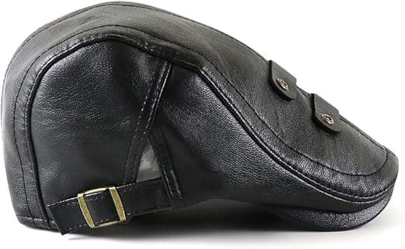 Herre Flat Cap Hat Justerbar Flat Baret PU Læder 56-60cm