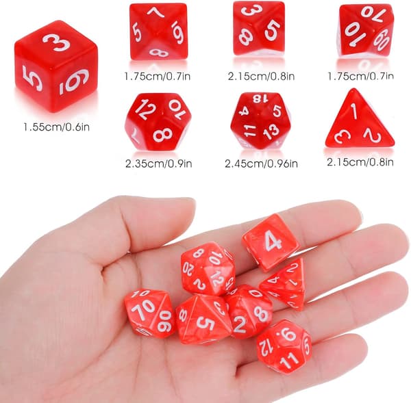 7-delt DND-terningsett for Dungeons and Dragons, lilla nebula polyhedral terning RPG rollespill brettspill (rød)