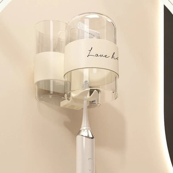 Wall-mounted toothbrush holder for bathroom Toothpaste rack Storage rack with mug. white white white